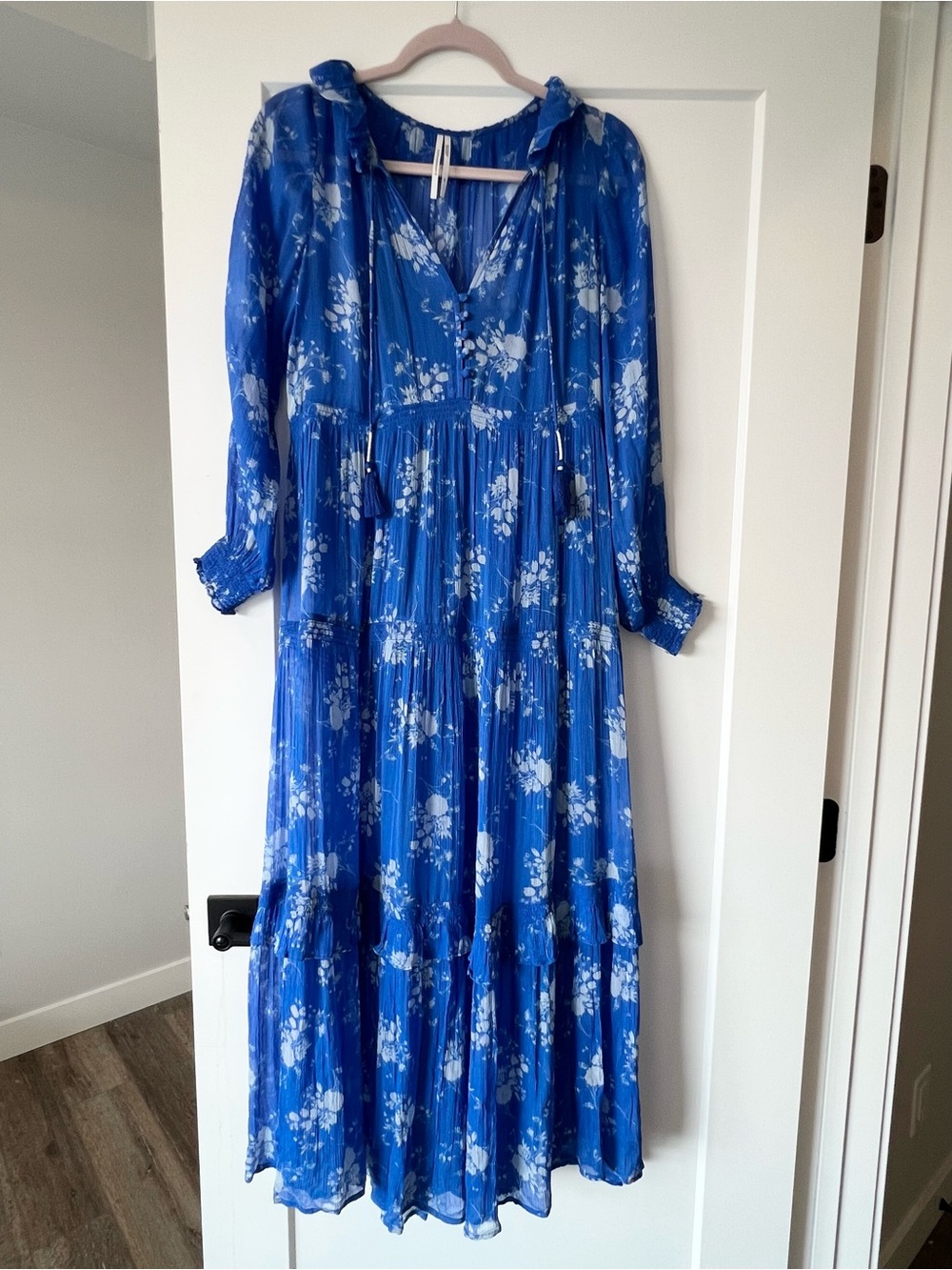 Anthropologie Blue Floral Tiered Maxi Dress